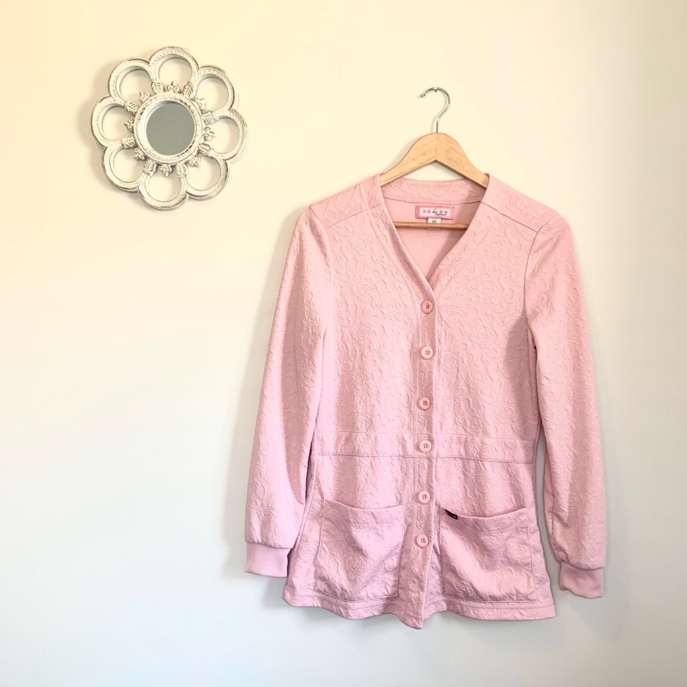 Pink button up cardigan/ lab coat
